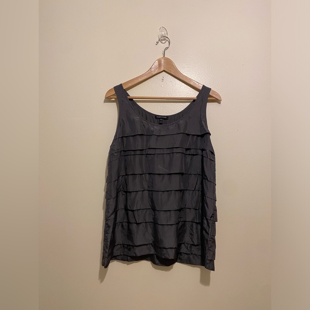 Eileen Fisher Gray Layered Silk Blouse . Size M